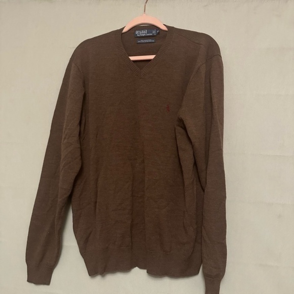 Polo Ralph Lauren Brown 100% Merino Wool Vneck Sweater Men XL
Condition 8/10